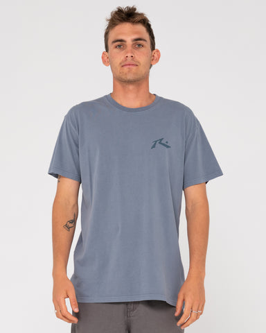 Man wearing Comp Wash Short Sleeve Tee in China Blue