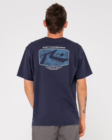 Man wearing Advocate Short Sleeve Tee in Navy Blue