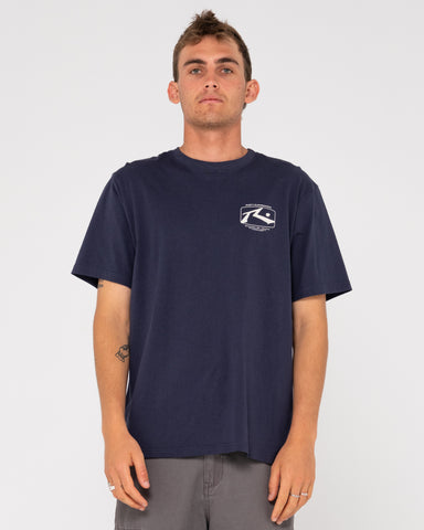 Man wearing Advocate Short Sleeve Tee in Navy Blue