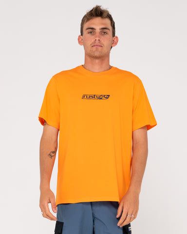 Man wearing V8 Short Sleeve Tee in Orange