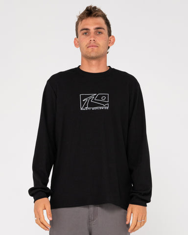 Man wearing Boxed Out Waffle Long Sleeve Tee in Black / White