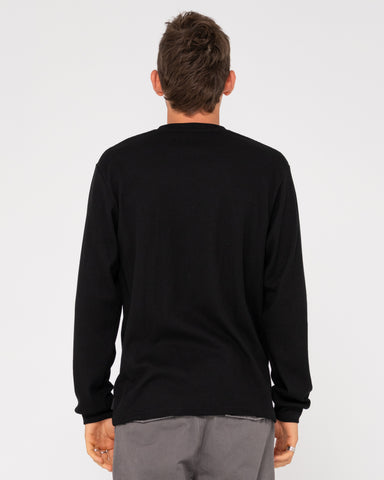 Man wearing Boxed Out Waffle Long Sleeve Tee in Black / White