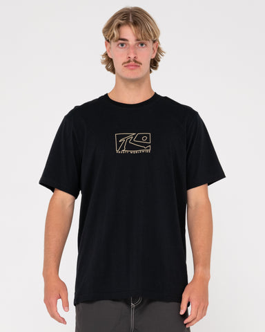 Man wearing Boxed Out Centre Front Short Sleeve Tee in Black