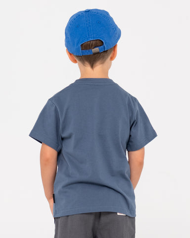 Boy wearing Vital Rusty Short Sleeve Tee Runts in China Blue