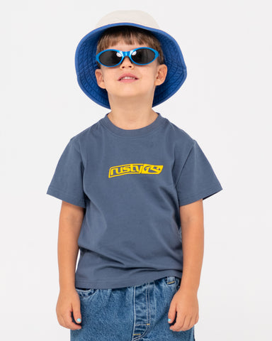 Boy wearing V8 Short Sleeve Tee Runts in China Blue