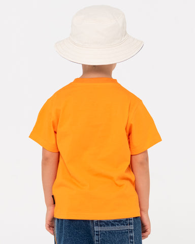 Boy wearing V8 Short Sleeve Tee Runts in Orange