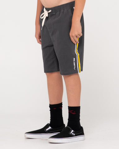 Boy wearing Deadly Rodge Short Boys in Coal