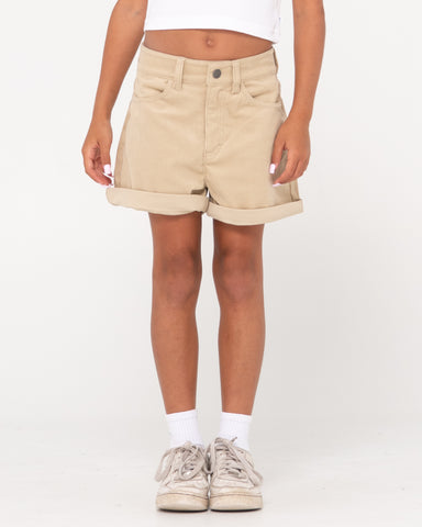 Girl wearing The Secret Cord Short Girls in Oatmilk