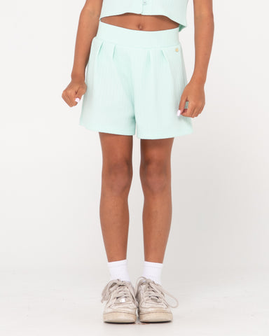 Girl wearing Scarlett Short Girls in Vibrant Turquoise