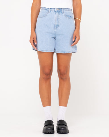 Woman wearing Cyprus High Denim Short in Sky Blue Heather