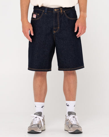 Man wearing Lucifer Loose Lucky Short-raw Dawg Blue in Raw Dawg Blue