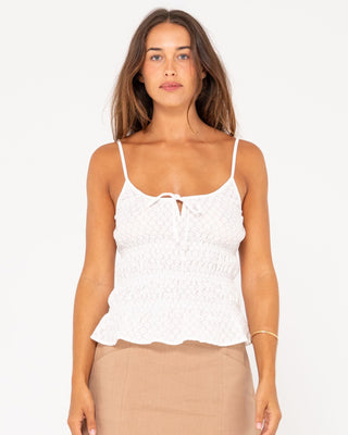 Woman wearing Effie Slip Skimmer Top in White