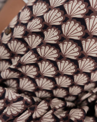 Woman wearing Sorrento Oversized Long Sleeve Shirt in Tuscan Brown