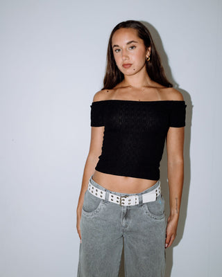 Womans Xoxo Eyelet Belt in Off White