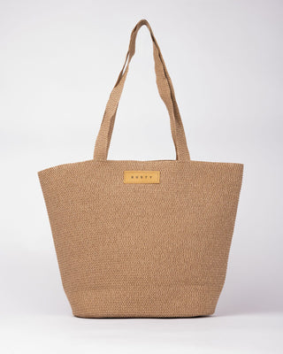 Womans Gisele Straw Beach Bag in Choc / Latte