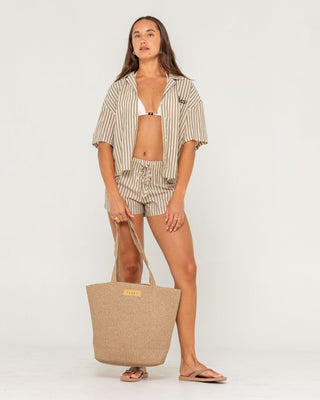 Womans Gisele Straw Beach Bag in Choc / Latte