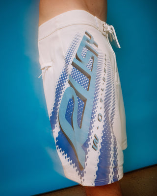 Man wearing Amen Break Fixed Waist Boardshort in White 2