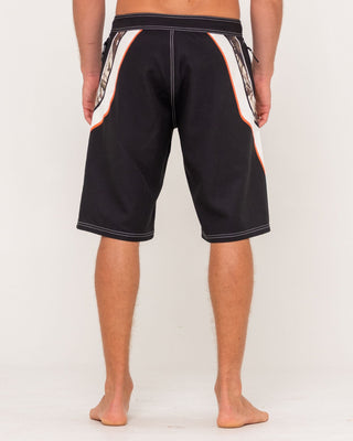 Man wearing Chopper Treed Fixed Waist Boardshort in Black