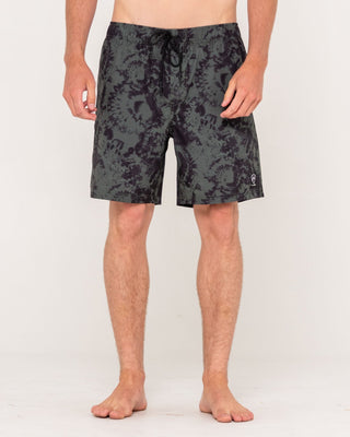 Man wearing All Over Elastic Waist Boardshort in Army Green