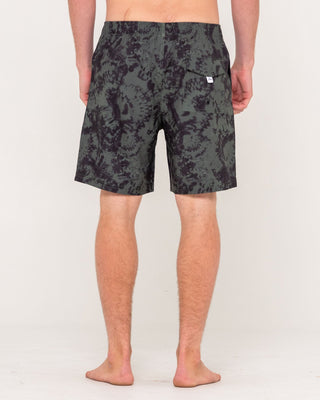 Man wearing All Over Elastic Waist Boardshort in Army Green