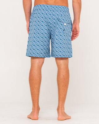 Man wearing All Over Elastic Waist Boardshort in China Blue