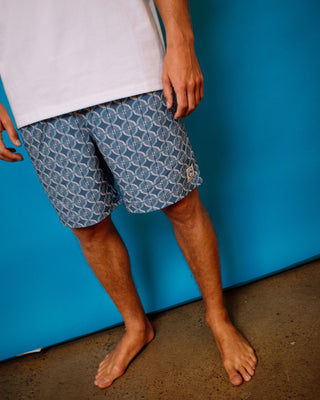 Man wearing All Over Elastic Waist Boardshort in China Blue
