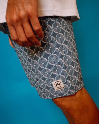 Man wearing All Over Elastic Waist Boardshort in China Blue