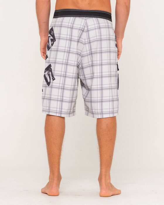 man-wearing-hoodus-fixed-waist-boardshort-in-ultimate-grey