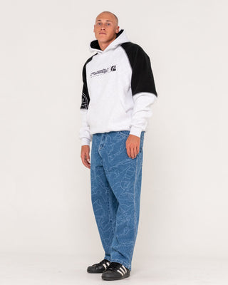 Man wearing Flip Daddy Lazer Tech Denim Jean in Middy Blue