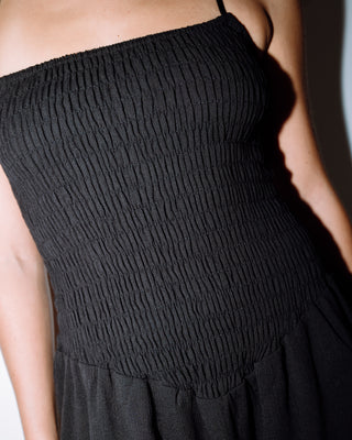 Woman wearing Mimi Bubble Mini Dress in Black