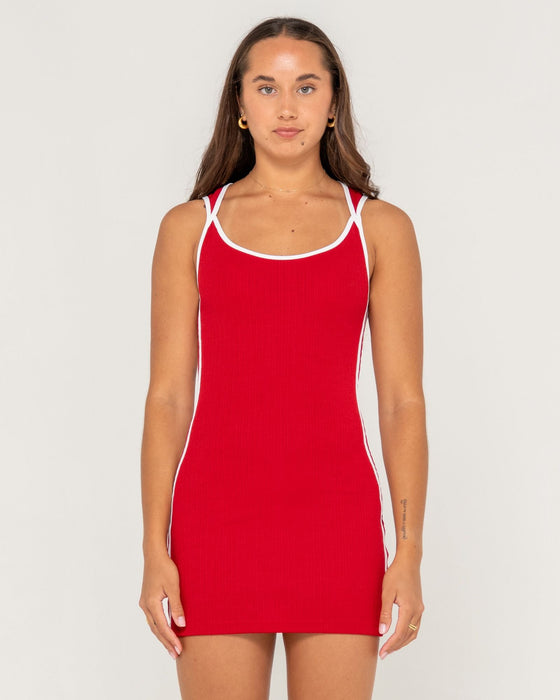 woman-wearing-ashley-ribbed-mini-dress-in-red