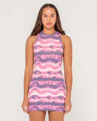 Woman wearing 2 Dye 4 Mini Racer Dress in Pink Tie Dye