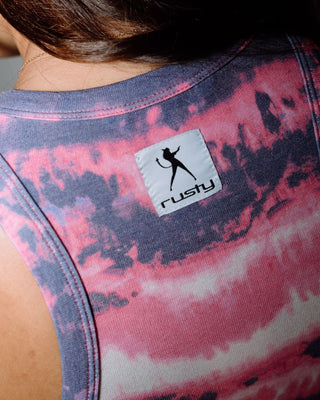 Woman wearing 2 Dye 4 Mini Racer Dress in Pink Tie Dye