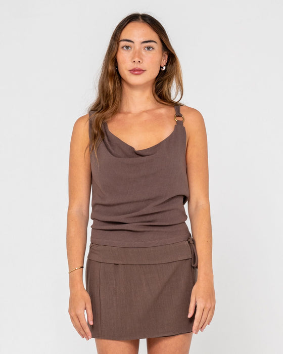 woman-wearing-milos-asymmetric-cowl-neck-top-in-pinecone