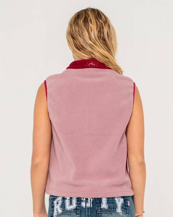 woman-wearing-mr-cool-polar-fleece-vest-in-cranberry