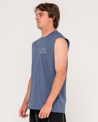 Man wearing Boxed Out Muscle in China Blue