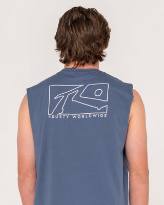 Man wearing Boxed Out Muscle in China Blue