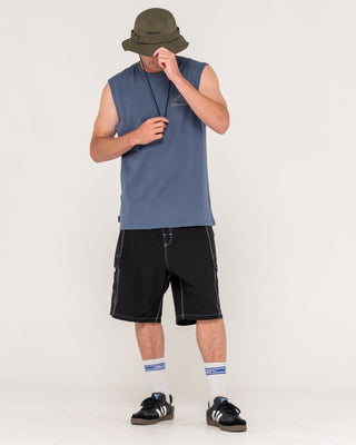 Man wearing Boxed Out Muscle in China Blue