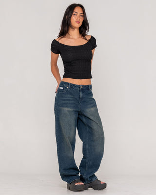 Woman wearing Bethany Baggy Low Rise Jean in Dark N Dirty