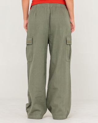Woman wearing River Low Rise Baggy Cargo Pant in Shadow Army