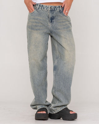 Woman wearing Norty Bethany Baggy Low Rise Jean in Dirty Dawg