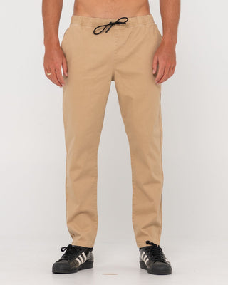 Man wearing Mid Boy Straight Fit Elastic Pant in Khaki