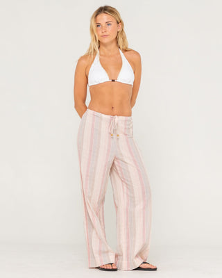 Woman wearing Goa Stripe Beach Pant in Multi Stripe