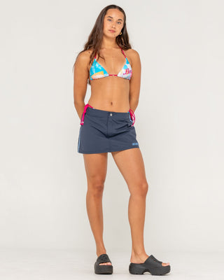 Woman wearing Lombardi Nylon Mini Skirt in Navy