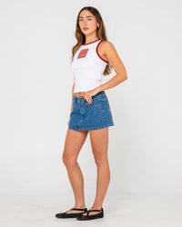 Risque Low Rise Denim Micro Mini Skirt
