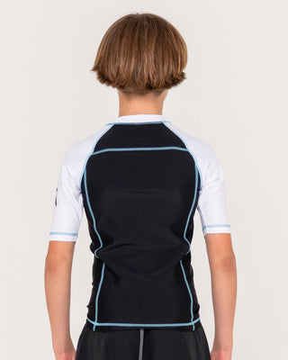 Boy wearing Gnaraloo Short Sleeve Surf Top Boys in Black / White