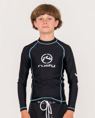 Boy wearing Gnaraloo Long Sleeve Surf Top Boys in Black