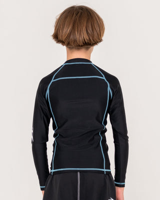 Boy wearing Gnaraloo Long Sleeve Surf Top Boys in Black
