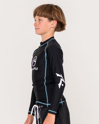 Boy wearing Gnaraloo Long Sleeve Surf Top Boys in Black
