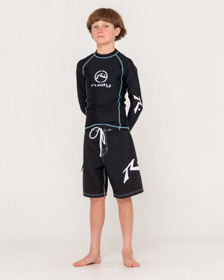 Boy wearing Gnaraloo Long Sleeve Surf Top Boys in Black
